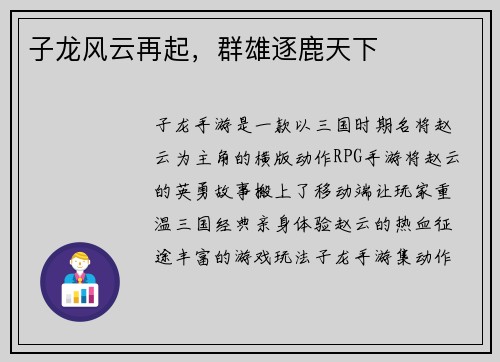 子龙风云再起，群雄逐鹿天下
